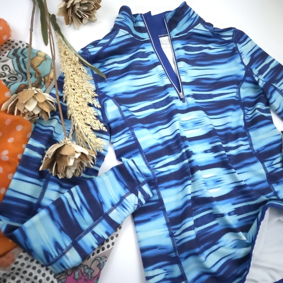 Lauren Ralph Lauren Blue Patterned Women's Work Out Quarter-Zip Pullover S - Picture 2 of 10